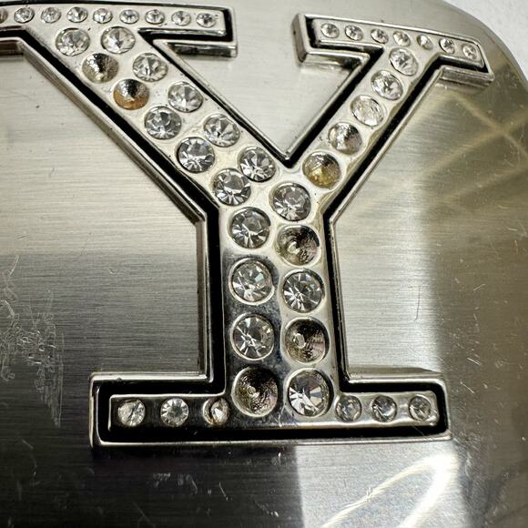 Rhinestone Studded Y Letter Initial Monogram Silver Tone Belt Buckle - Picture 4 of 8